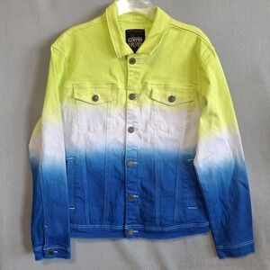 Copper Rivet Denim Jean Jacket Men's XL Trucker Royal Blue Neon Gradient Stretch